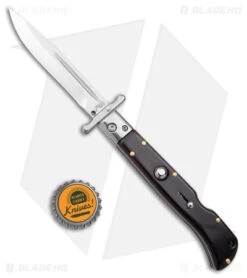 Italian Style 9" Ebony Roma Drop Point Auto Swinguard (4" Polished) -Benchmade Knife Sale AKC Italian 9in Ebony Roma DP Swinguard Polished BHQ 179393 jr bottlecap