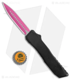 EOS Harpoon OTF Auto Dagger Knife Black Al/Ti (3.75" Pink/Satin 20CV) -Benchmade Knife Sale EOS Harpoon OTF Auto Black Pink BHQ 169133 jr bottlecap