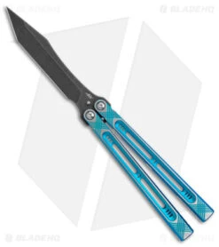 Heibel Knives Menace Balisong Knife Blue Titanium (4.6" Black Stonewash) #090