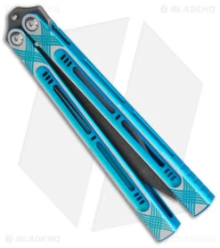 Heibel Knives Menace Balisong Knife Blue Titanium (4.6" Black Stonewash) #090 6 Heibel Knives Menace Balisong Knife Blue Titanium (4.6" Black Stonewash) #090 -Benchmade Knife Sale Heibel Knives Menace Balisong Ti tt blue BHQ 147583 jr side