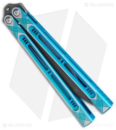 Heibel Knives Menace Balisong Knife Blue Titanium (4.6" Black Stonewash) #090 3 Heibel Knives Menace Balisong Knife Blue Titanium (4.6" Black Stonewash) #090 - Image 3