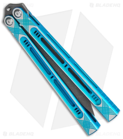 Heibel Knives Menace Balisong Knife Blue Titanium (4.6" Black Stonewash) #090 2 Heibel Knives Menace Balisong Knife Blue Titanium (4.6" Black Stonewash) #090 - Image 2