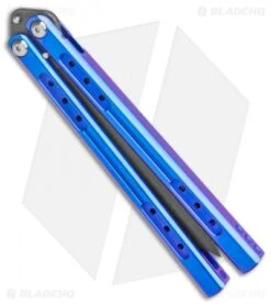 Heibel Knives Sapient Balisong Knife Blurple Ti (4.25" Beveled Black SW) #67 -Benchmade Knife Sale Heibel Sapient Balisong Blurple Anodized Beveled Black SW 67 BHQ 136065 jr side